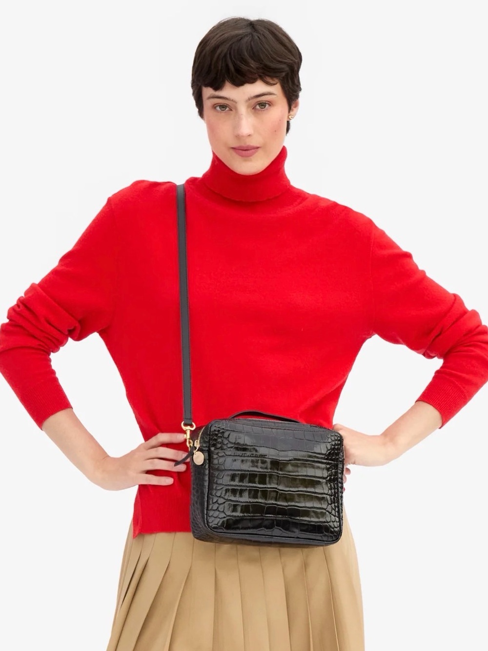 Clare V MIRABEL italian leather crossbody bag - Black Embossed Croco NWT $465